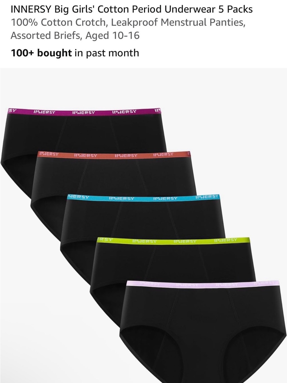 Girls Large Black Period Underwear - 5-Pack UNUSED new